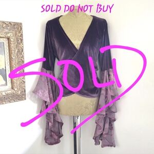 VTG Handmade Samiah Boho Festival Fairy Purple Velvet Renaissance Wrap Top Sz L